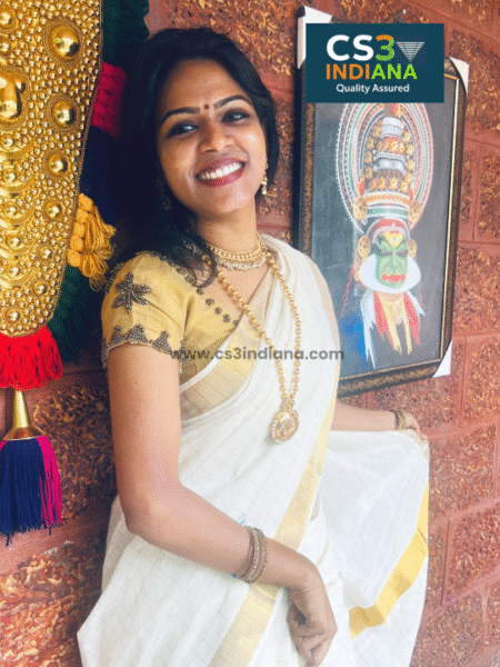 Aa Traditional Kerala Kasavu Set Saree with Golden Border - OMSA1007