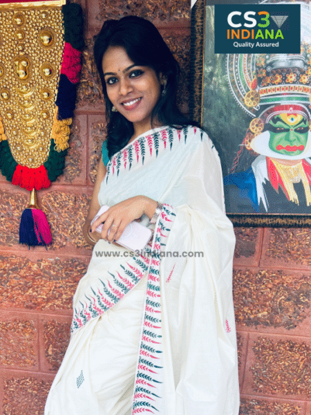 Traditional Kerala Set Saree with Elegant Leaf Motifs - OMSA1013✨