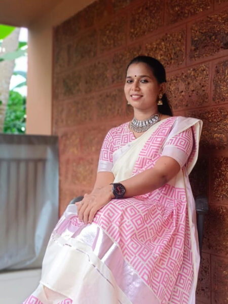 Cotton Saree with Pastel Pink Geometric Print - OMSA1001