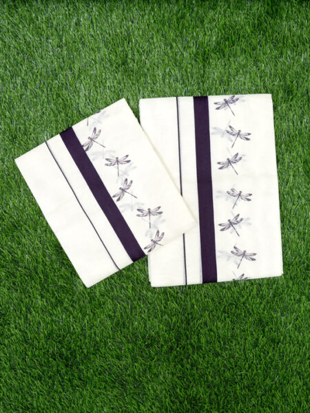 Traditional Set Mundu with Dragon Fly print - OMSM2001