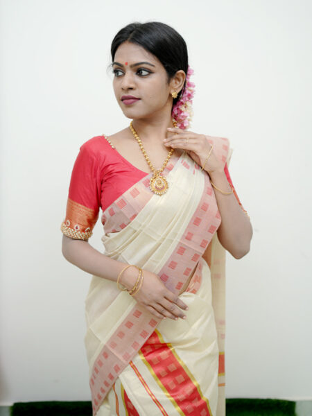 Tissue Cotton Set Mundu With Print & Kunjalam - OMSM2003